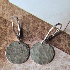 Vintage Silver Hammered Disc Drop Earrings